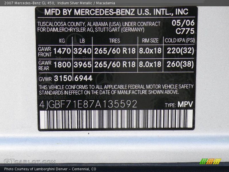 Iridium Silver Metallic / Macadamia 2007 Mercedes-Benz GL 450