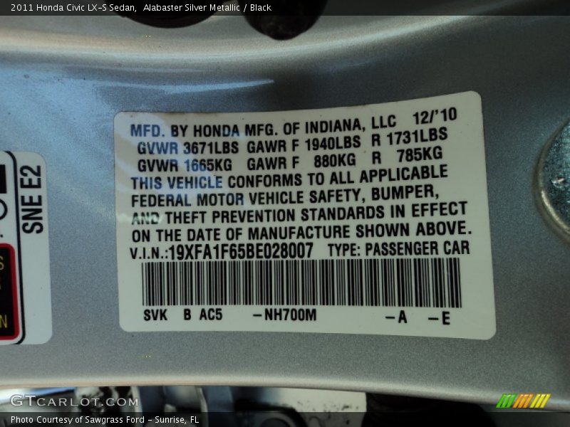 Alabaster Silver Metallic / Black 2011 Honda Civic LX-S Sedan