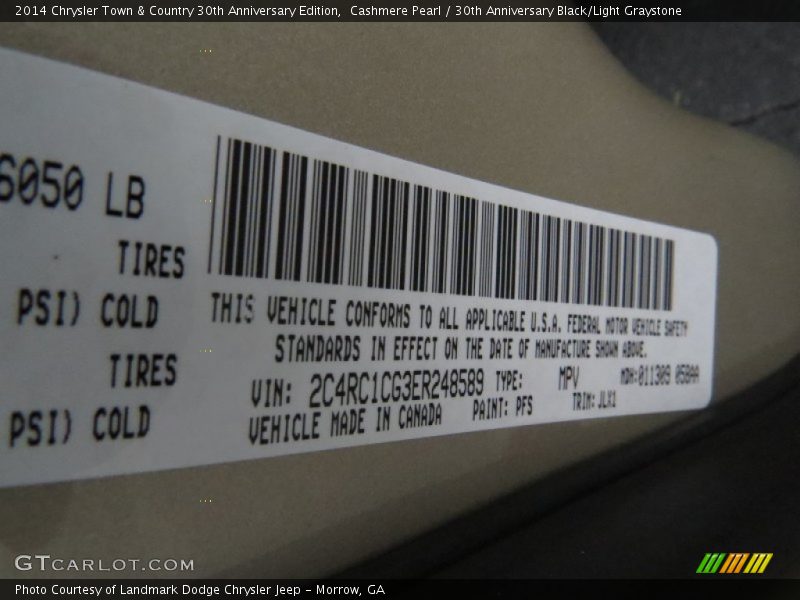 Cashmere Pearl / 30th Anniversary Black/Light Graystone 2014 Chrysler Town & Country 30th Anniversary Edition