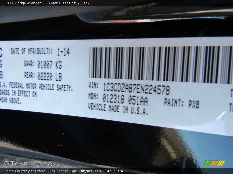 Black Clear Coat / Black 2014 Dodge Avenger SE