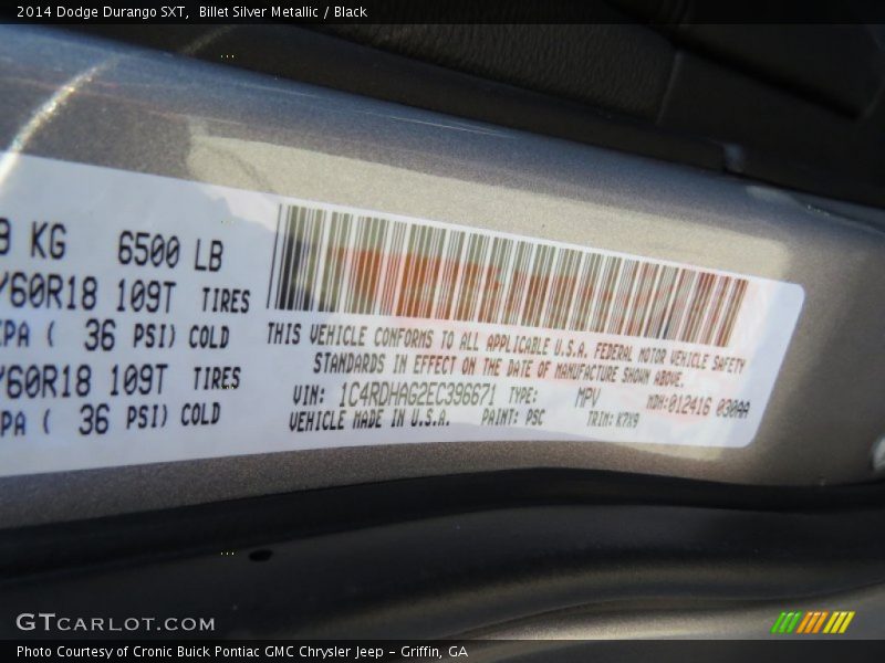 Billet Silver Metallic / Black 2014 Dodge Durango SXT