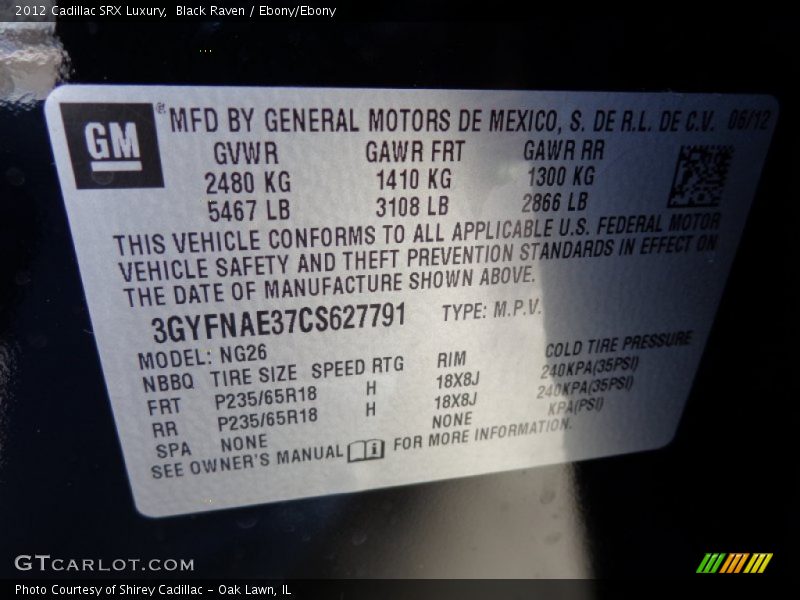 Black Raven / Ebony/Ebony 2012 Cadillac SRX Luxury