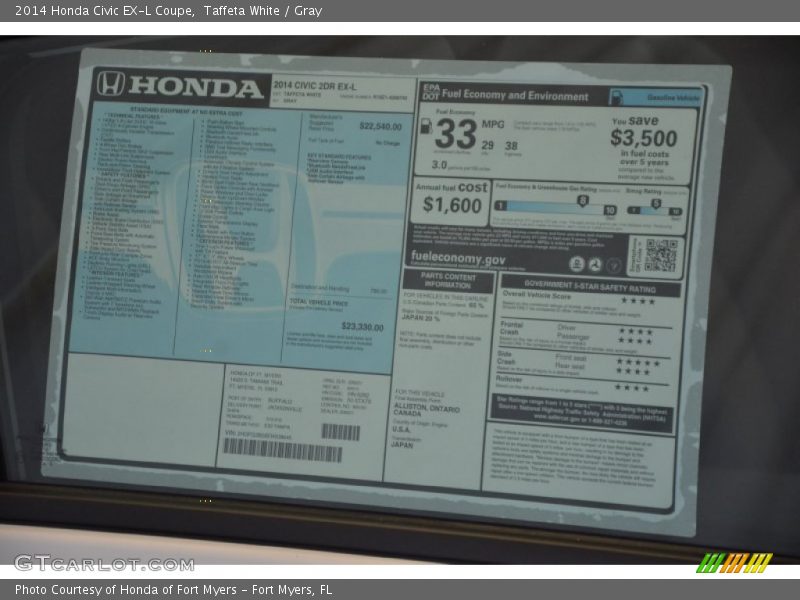  2014 Civic EX-L Coupe Window Sticker