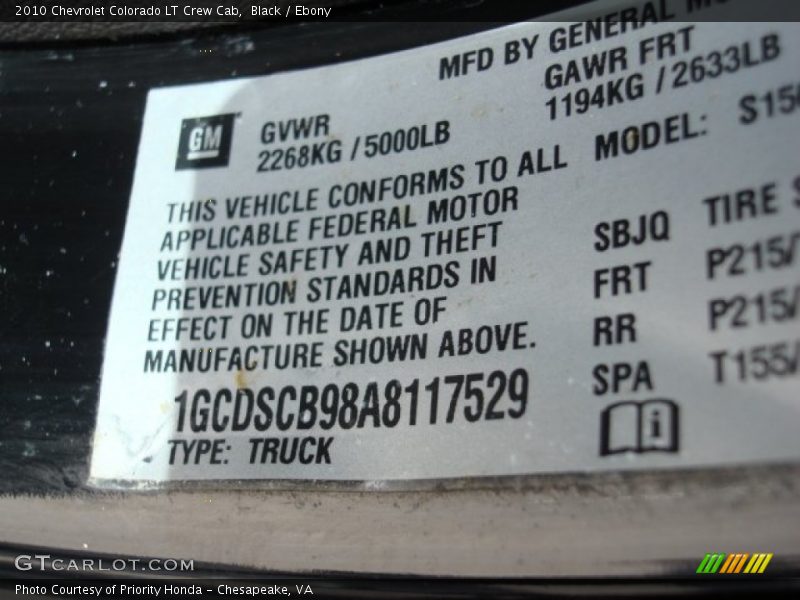 Black / Ebony 2010 Chevrolet Colorado LT Crew Cab