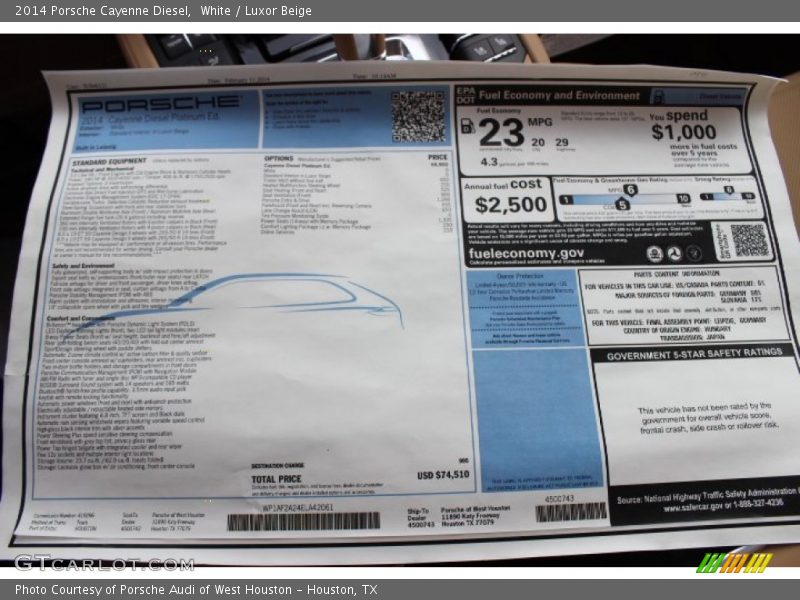  2014 Cayenne Diesel Window Sticker