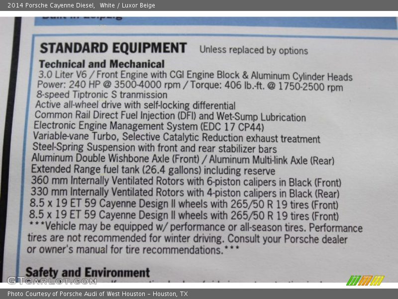  2014 Cayenne Diesel Window Sticker