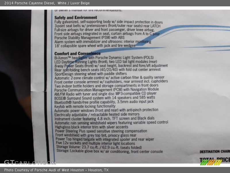  2014 Cayenne Diesel Window Sticker