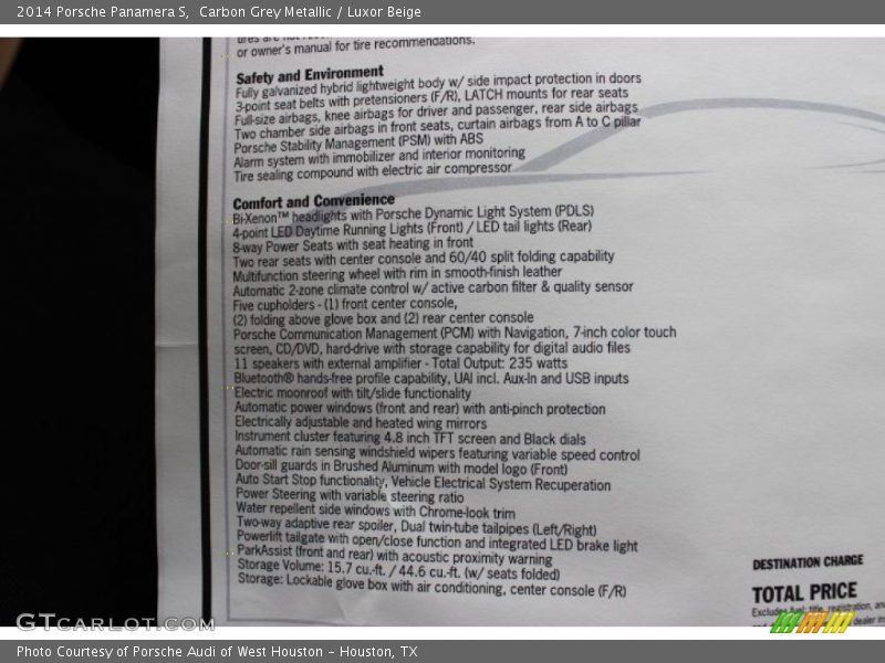  2014 Panamera S Window Sticker
