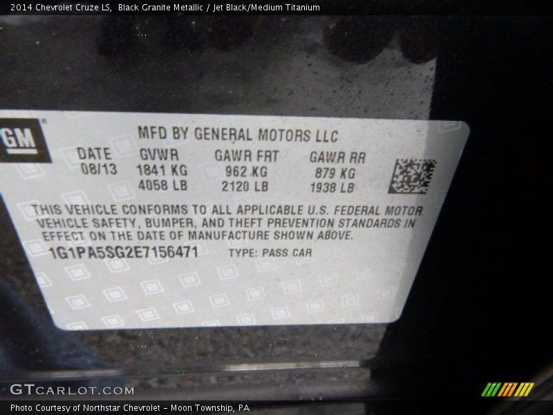 Black Granite Metallic / Jet Black/Medium Titanium 2014 Chevrolet Cruze LS