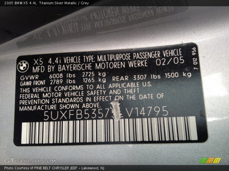 Titanium Silver Metallic / Grey 2005 BMW X5 4.4i