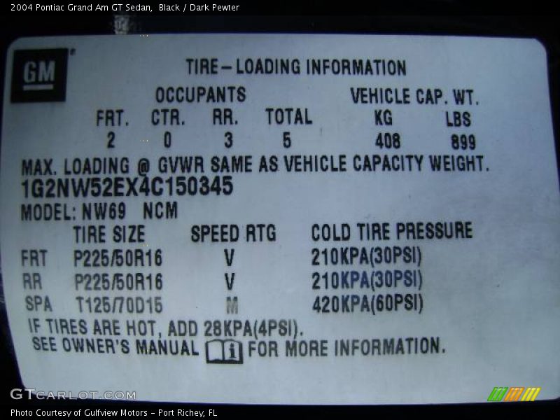 Black / Dark Pewter 2004 Pontiac Grand Am GT Sedan
