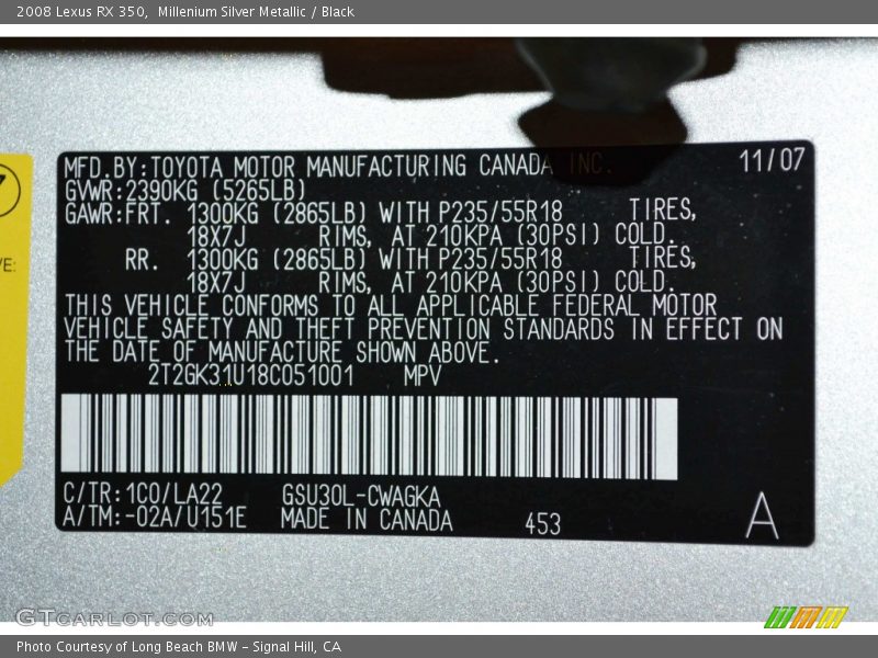 Millenium Silver Metallic / Black 2008 Lexus RX 350