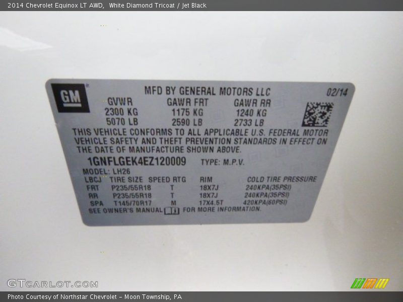 White Diamond Tricoat / Jet Black 2014 Chevrolet Equinox LT AWD