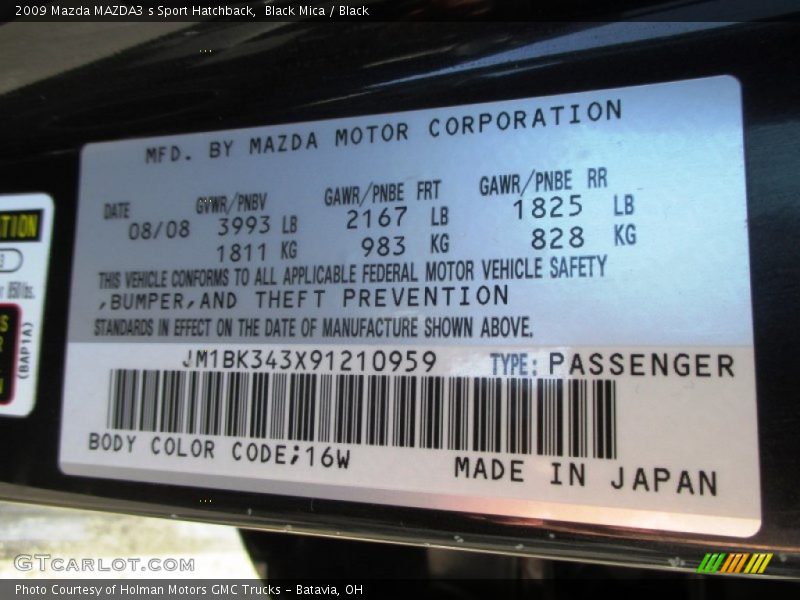 2009 MAZDA3 s Sport Hatchback Black Mica Color Code 16W