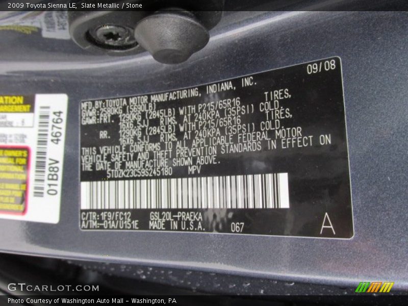 Slate Metallic / Stone 2009 Toyota Sienna LE