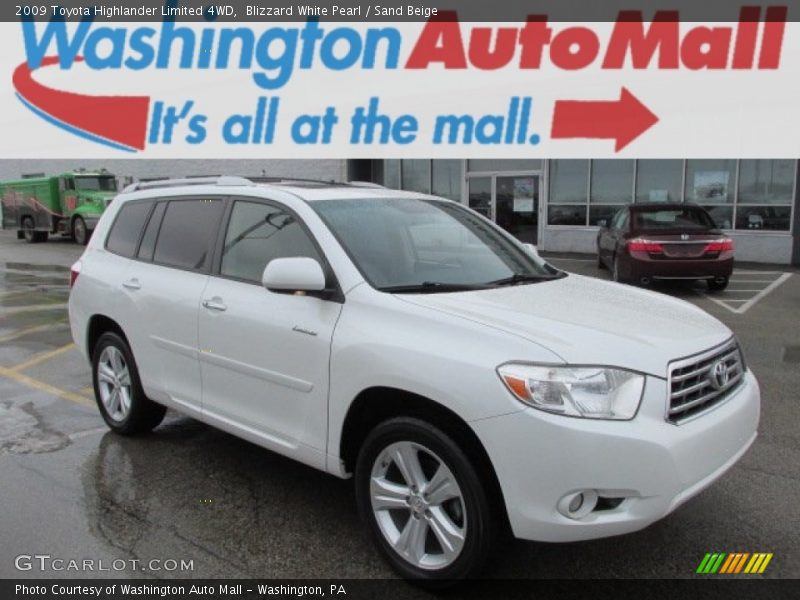 Blizzard White Pearl / Sand Beige 2009 Toyota Highlander Limited 4WD