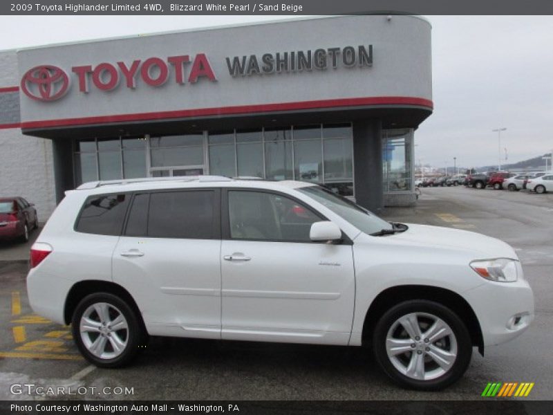 Blizzard White Pearl / Sand Beige 2009 Toyota Highlander Limited 4WD