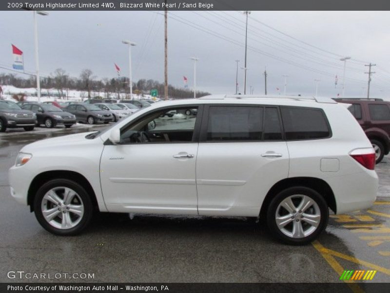 Blizzard White Pearl / Sand Beige 2009 Toyota Highlander Limited 4WD