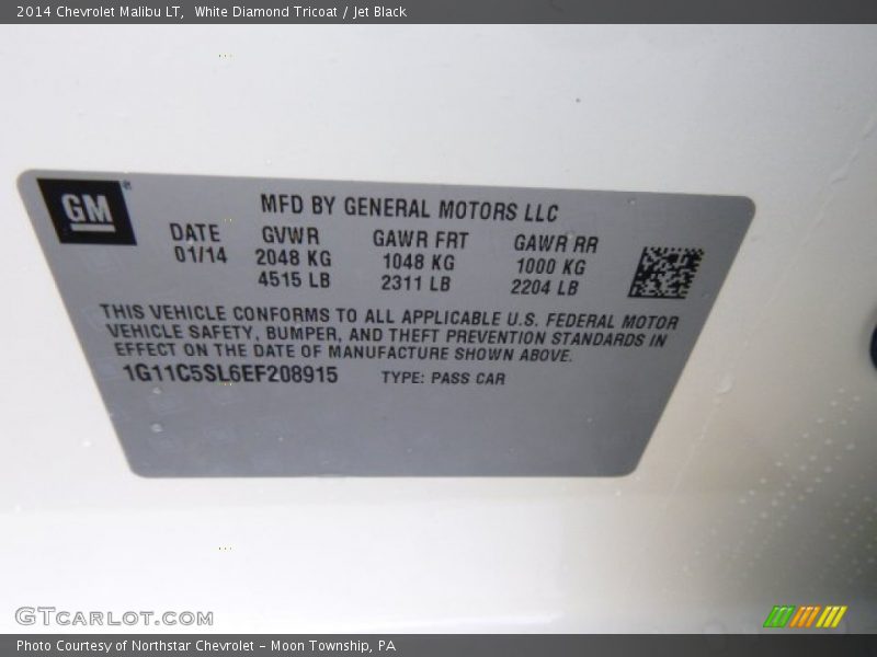 White Diamond Tricoat / Jet Black 2014 Chevrolet Malibu LT
