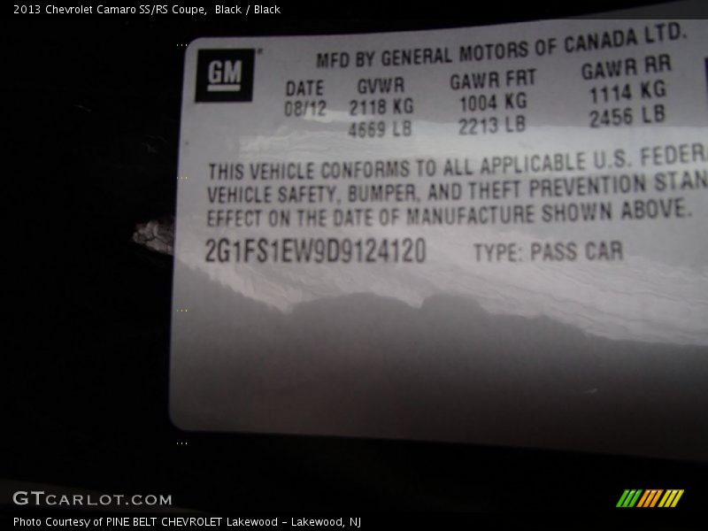 Black / Black 2013 Chevrolet Camaro SS/RS Coupe