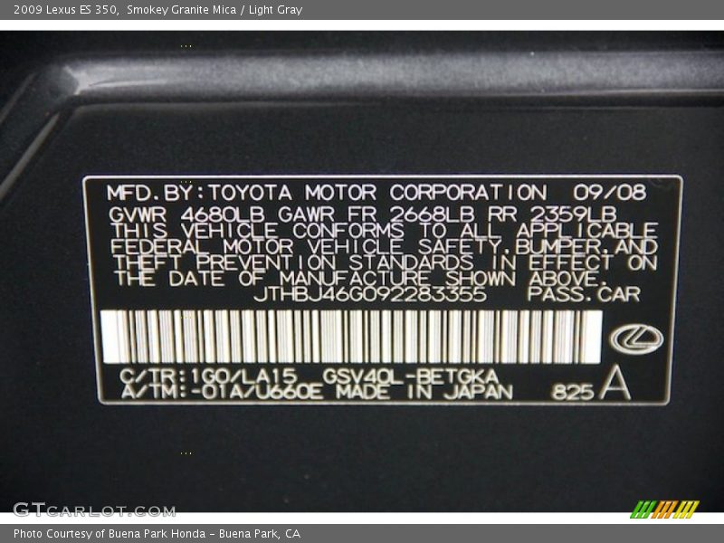 Smokey Granite Mica / Light Gray 2009 Lexus ES 350