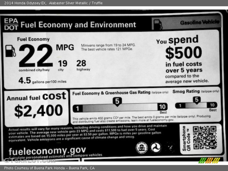 Alabaster Silver Metallic / Truffle 2014 Honda Odyssey EX