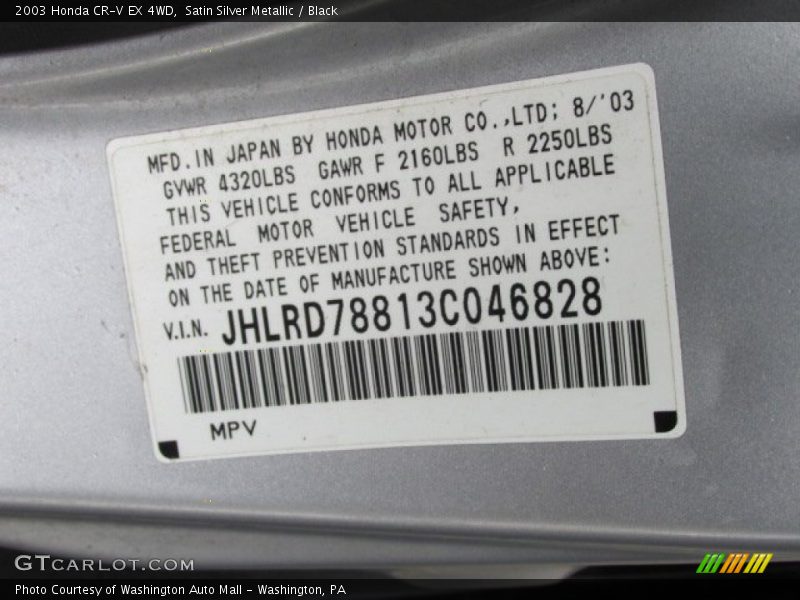 Satin Silver Metallic / Black 2003 Honda CR-V EX 4WD