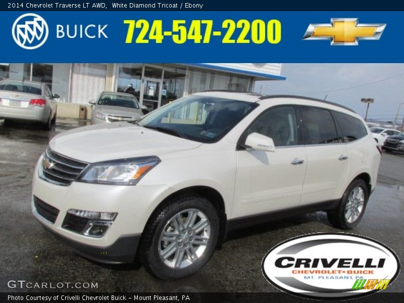 White Diamond Tricoat / Ebony 2014 Chevrolet Traverse LT AWD