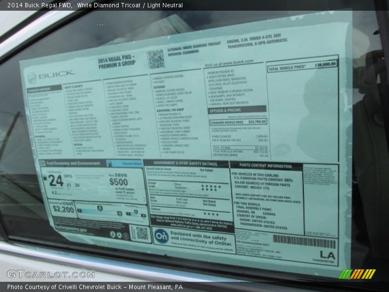 White Diamond Tricoat / Light Neutral 2014 Buick Regal FWD
