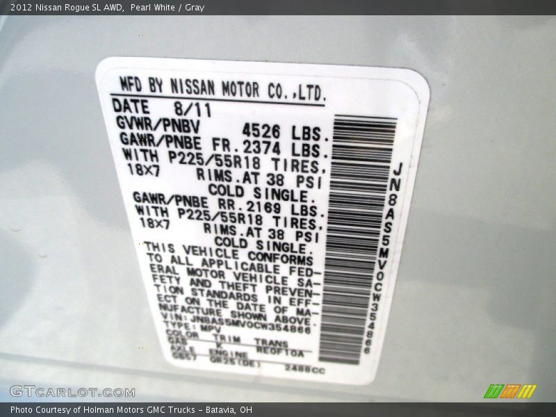 Pearl White / Gray 2012 Nissan Rogue SL AWD