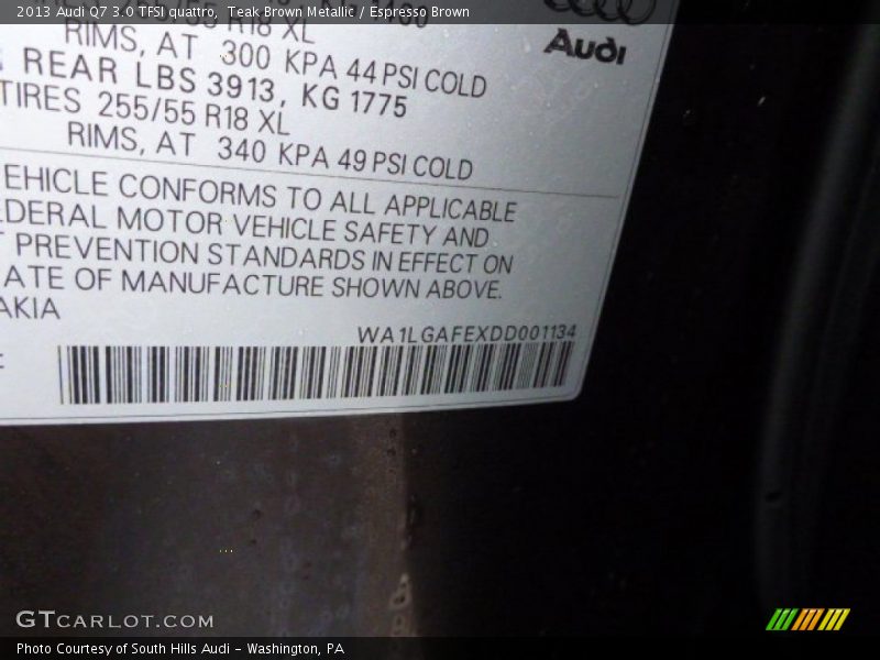 Teak Brown Metallic / Espresso Brown 2013 Audi Q7 3.0 TFSI quattro