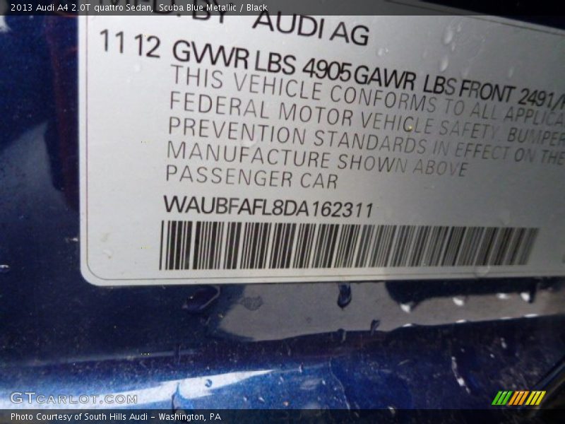 Scuba Blue Metallic / Black 2013 Audi A4 2.0T quattro Sedan