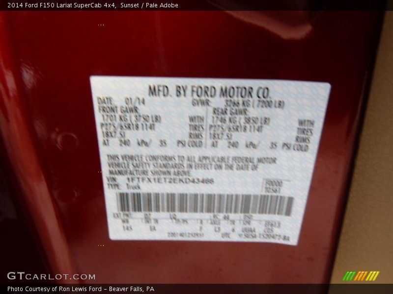 Sunset / Pale Adobe 2014 Ford F150 Lariat SuperCab 4x4