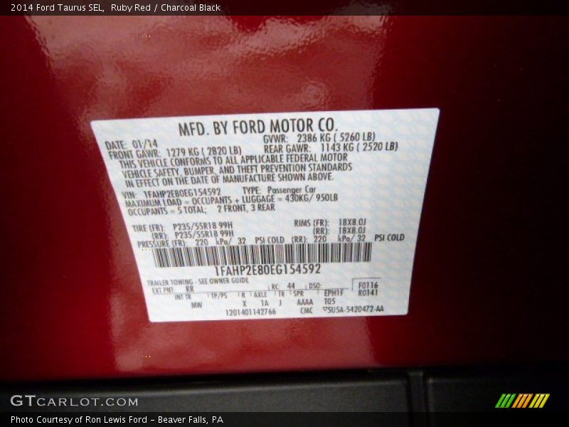 Ruby Red / Charcoal Black 2014 Ford Taurus SEL
