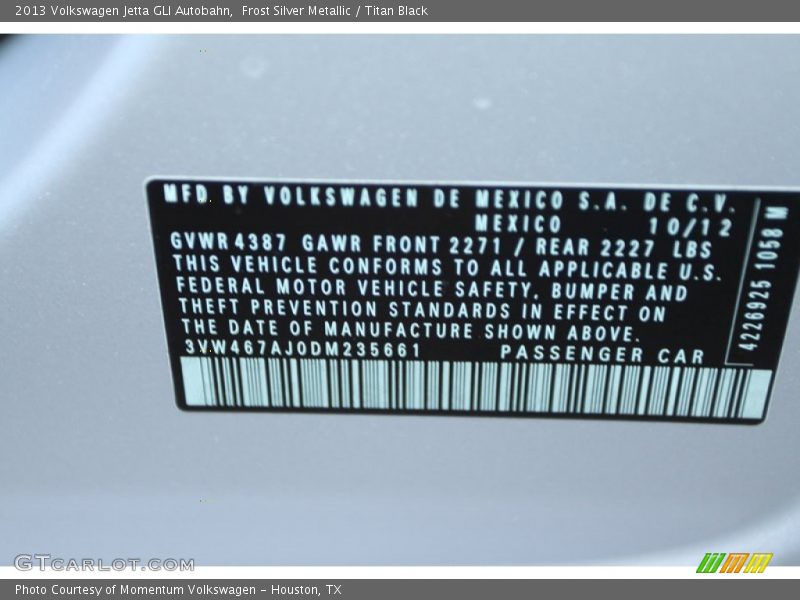 Frost Silver Metallic / Titan Black 2013 Volkswagen Jetta GLI Autobahn
