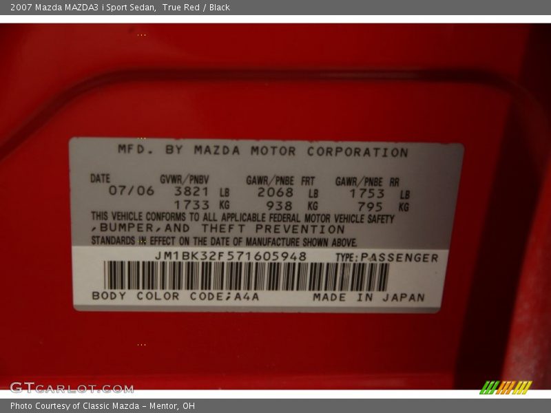 True Red / Black 2007 Mazda MAZDA3 i Sport Sedan