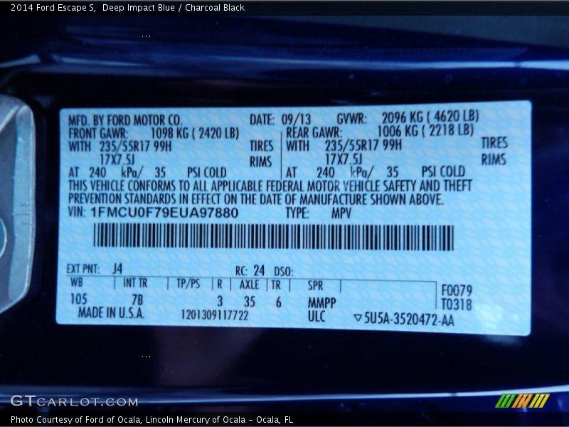 Deep Impact Blue / Charcoal Black 2014 Ford Escape S