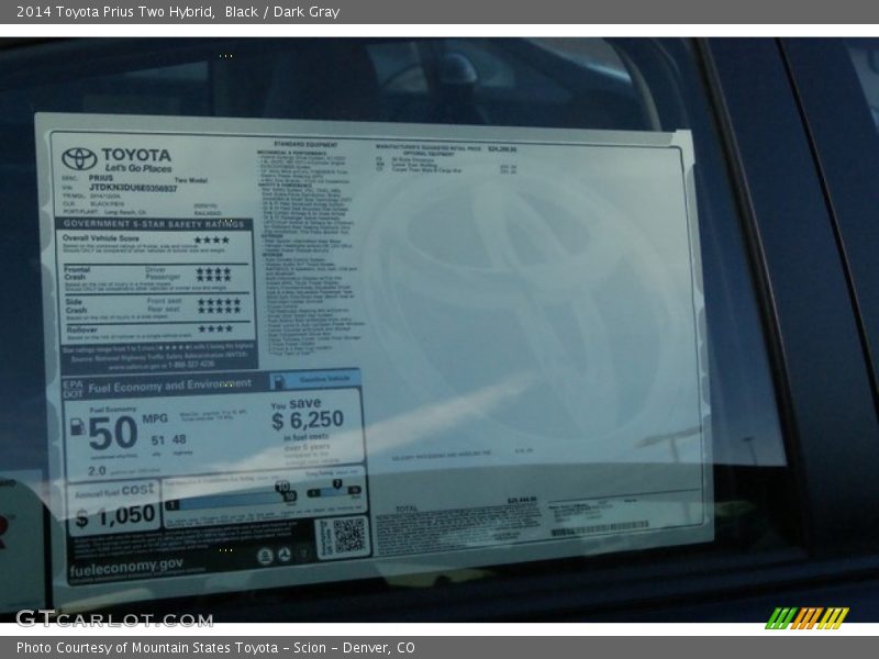 Black / Dark Gray 2014 Toyota Prius Two Hybrid