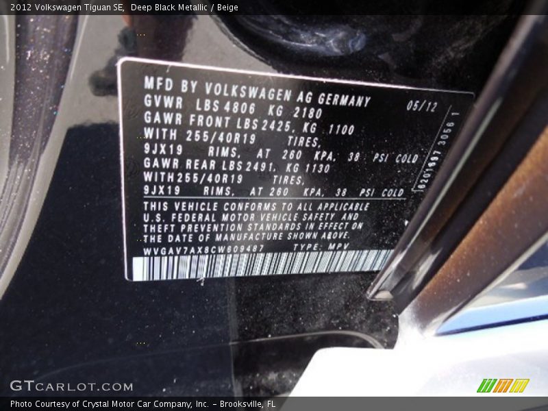Deep Black Metallic / Beige 2012 Volkswagen Tiguan SE