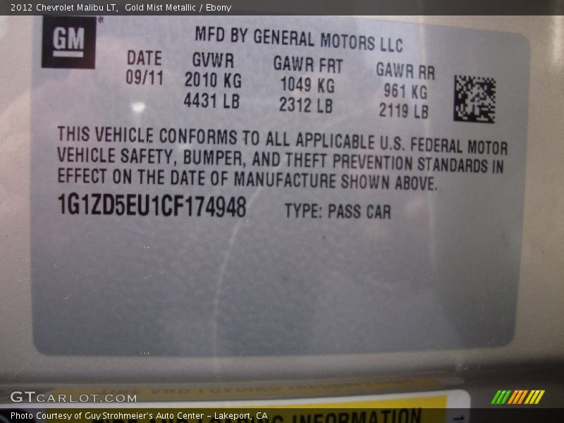 Gold Mist Metallic / Ebony 2012 Chevrolet Malibu LT
