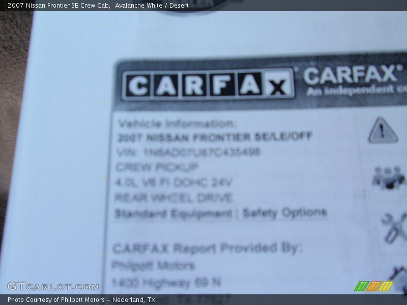 Avalanche White / Desert 2007 Nissan Frontier SE Crew Cab