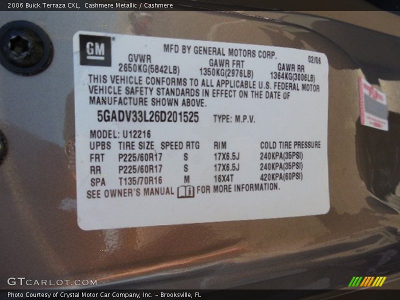 Cashmere Metallic / Cashmere 2006 Buick Terraza CXL