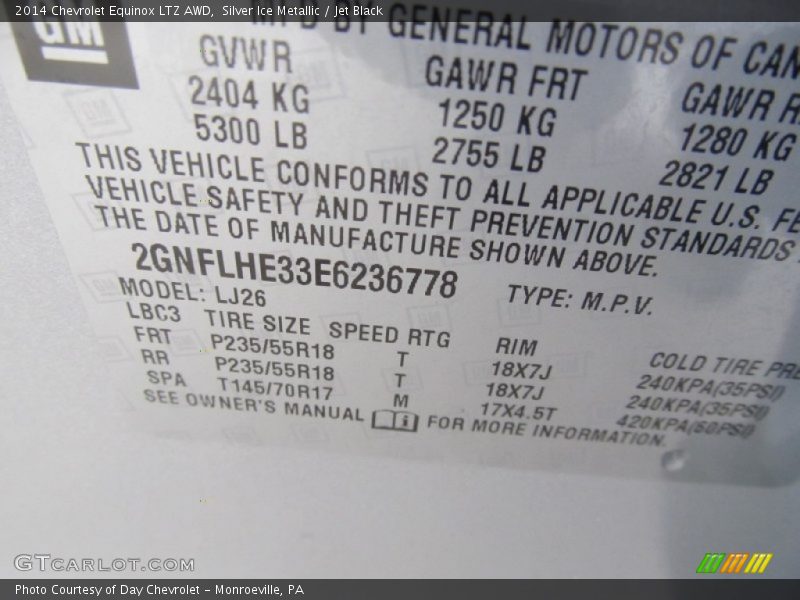 Silver Ice Metallic / Jet Black 2014 Chevrolet Equinox LTZ AWD