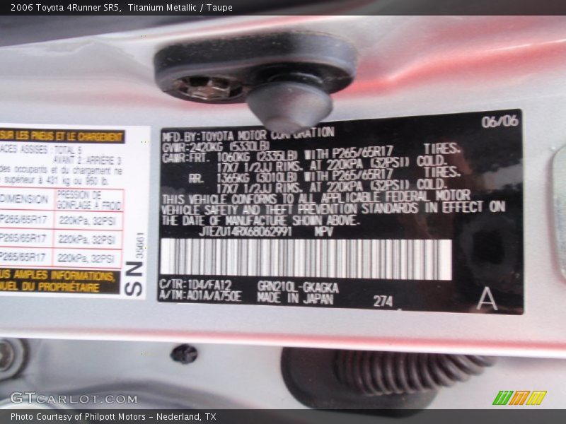 Titanium Metallic / Taupe 2006 Toyota 4Runner SR5