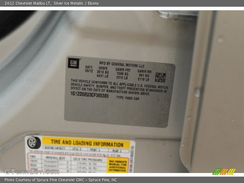 Silver Ice Metallic / Ebony 2012 Chevrolet Malibu LT