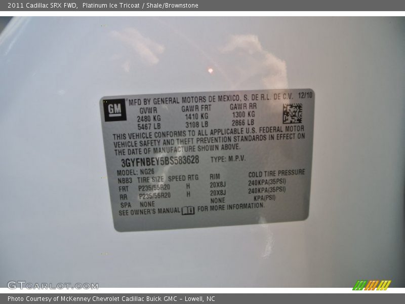 Platinum Ice Tricoat / Shale/Brownstone 2011 Cadillac SRX FWD