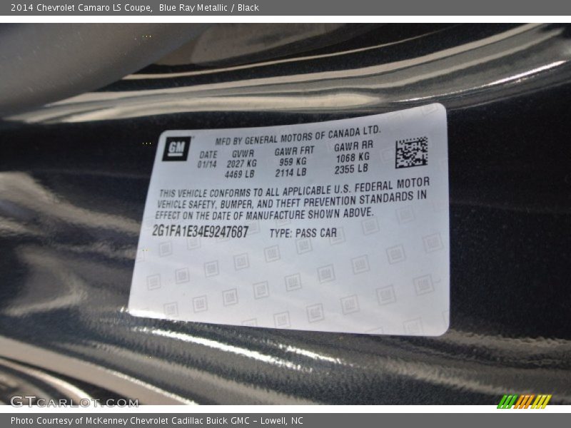 Blue Ray Metallic / Black 2014 Chevrolet Camaro LS Coupe