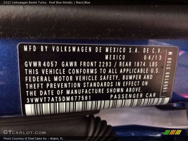 Info Tag of 2013 Beetle Turbo