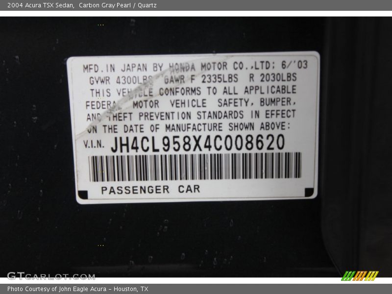 Carbon Gray Pearl / Quartz 2004 Acura TSX Sedan