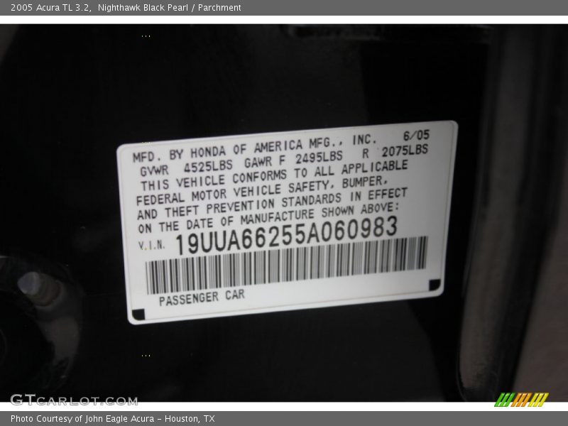 Nighthawk Black Pearl / Parchment 2005 Acura TL 3.2